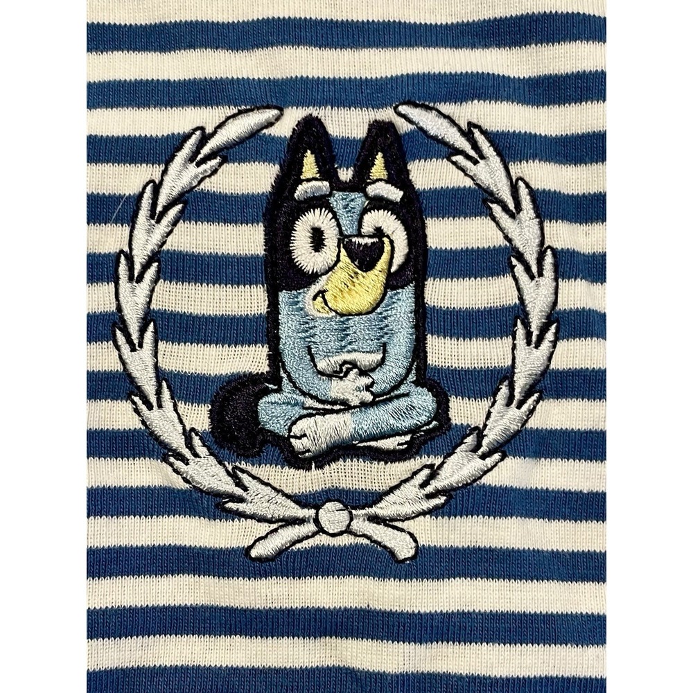 Bluey Cartoon Women's Size Large L Long Sleeve Shirt Blue Striped Teacher Mom